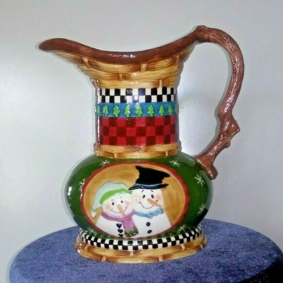 VTG Snowman Mr. & Mrs. Pitcher VASE Checkered Peggy Fairfax House of Hatten - Picture 2 of 11